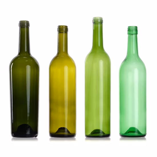 투명한 앤티크 그린 보르도 유리로 만든 고품질 빈 750ml 와인병
