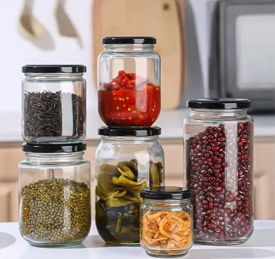 192ml 유리 꿀 잼 식품 저장 병 금속 나사 캡이 있는 포장 병