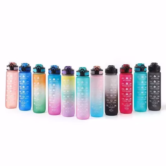 시간 표시가 있는 맞춤형 로고 32온스 플라스틱 스포츠 온수병